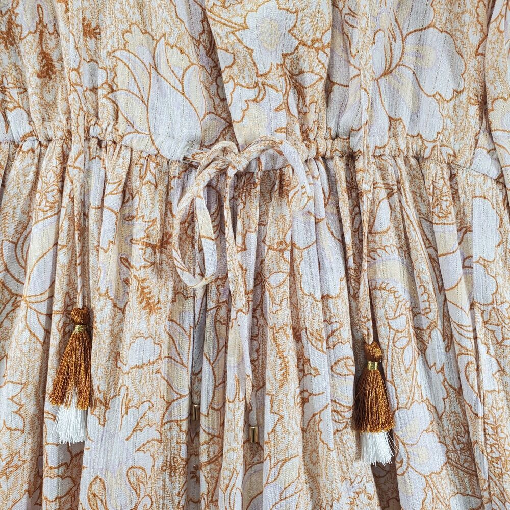 sz S House of Harlow 1960 Long Sleeve Peasant Dress Short Neutral Beige Bohemian - Picture 13 of 13